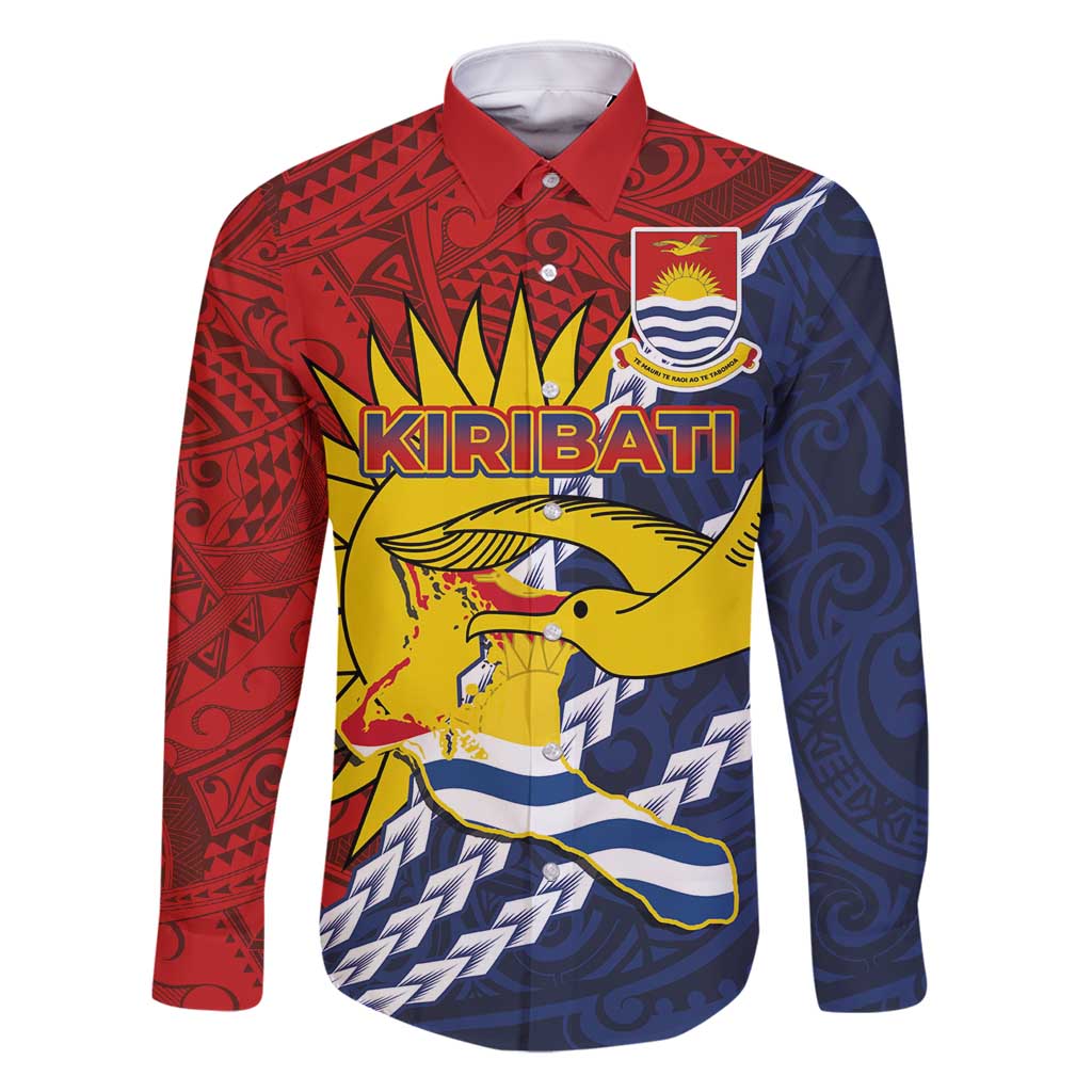 Kiribati Independence Day Family Matching Long Sleeve Bodycon Dress and Hawaiian Shirt Polynesian and Melanesian Art Tattoo LT03 Dad's Shirt - Long Sleeve Red - Polynesian Pride