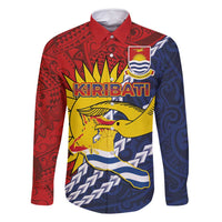 Kiribati Independence Day Family Matching Long Sleeve Bodycon Dress and Hawaiian Shirt Polynesian and Melanesian Art Tattoo LT03 Dad's Shirt - Long Sleeve Red - Polynesian Pride