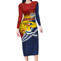 Kiribati Independence Day Family Matching Long Sleeve Bodycon Dress and Hawaiian Shirt Polynesian and Melanesian Art Tattoo LT03 Mom's Dress Red - Polynesian Pride