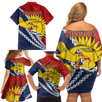 Kiribati Independence Day Family Matching Off Shoulder Short Dress and Hawaiian Shirt Polynesian and Melanesian Art Tattoo