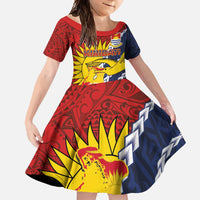Kiribati Independence Day Family Matching Short Sleeve Bodycon Dress and Hawaiian Shirt Polynesian and Melanesian Art Tattoo LT03 Daughter's Dress Red - Polynesian Pride