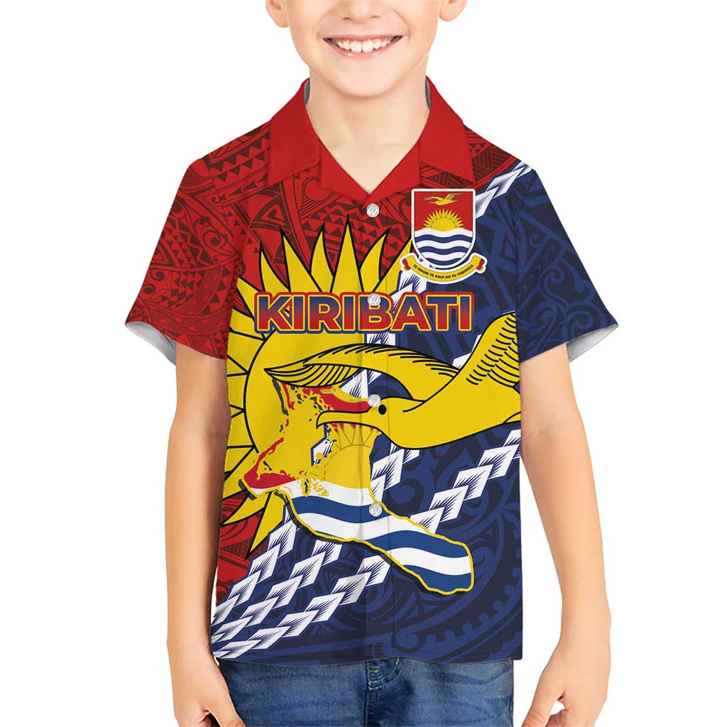 Kiribati Independence Day Family Matching Short Sleeve Bodycon Dress and Hawaiian Shirt Polynesian and Melanesian Art Tattoo LT03 Son's Shirt Red - Polynesian Pride