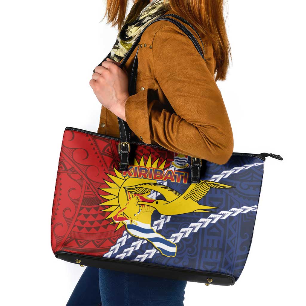 Kiribati Independence Day Leather Tote Bag Polynesian and Melanesian Art Tattoo