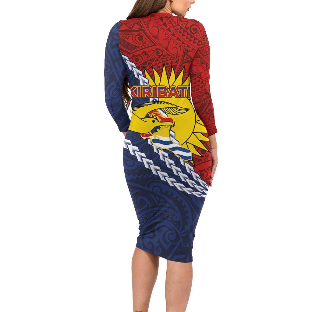 Kiribati Independence Day Long Sleeve Bodycon Dress Polynesian and Melanesian Art Tattoo LT03 - Polynesian Pride