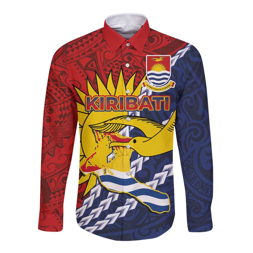 Kiribati Independence Day Long Sleeve Button Shirt Polynesian and Melanesian Art Tattoo LT03 Unisex Red - Polynesian Pride