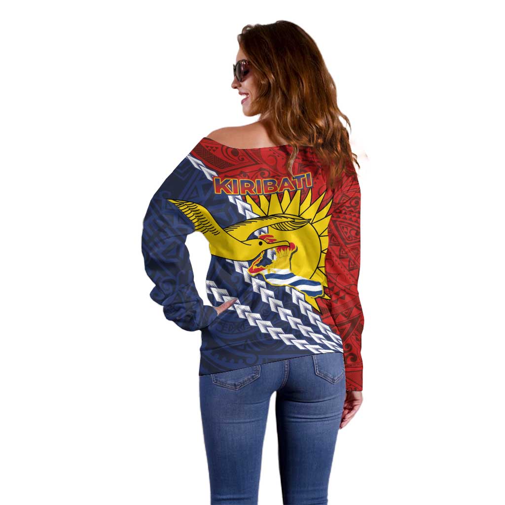 Kiribati Independence Day Off Shoulder Sweater Polynesian and Melanesian Art Tattoo