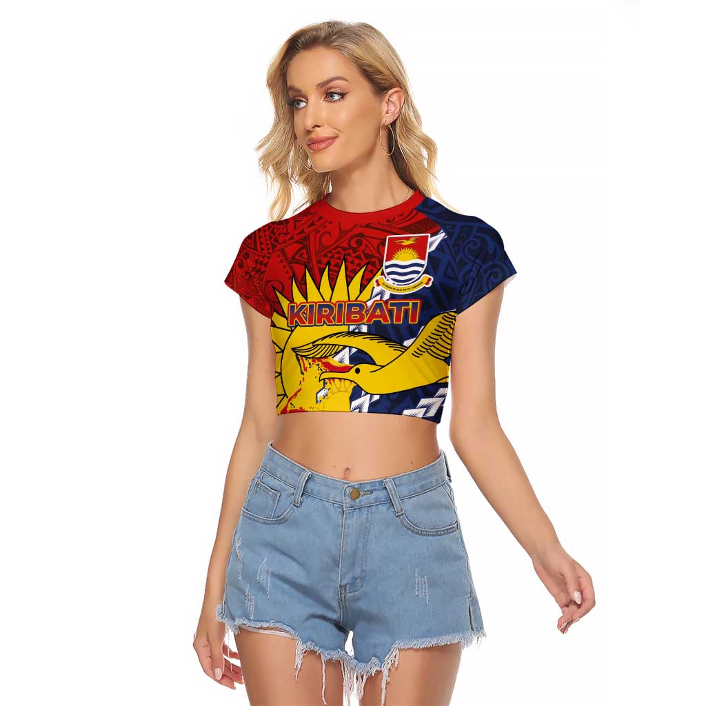 Kiribati Independence Day Raglan Cropped T Shirt Polynesian and Melanesian Art Tattoo LT03 Female Red - Polynesian Pride