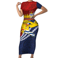 Kiribati Independence Day Short Sleeve Bodycon Dress Polynesian and Melanesian Art Tattoo LT03 Long Dress Red - Polynesian Pride