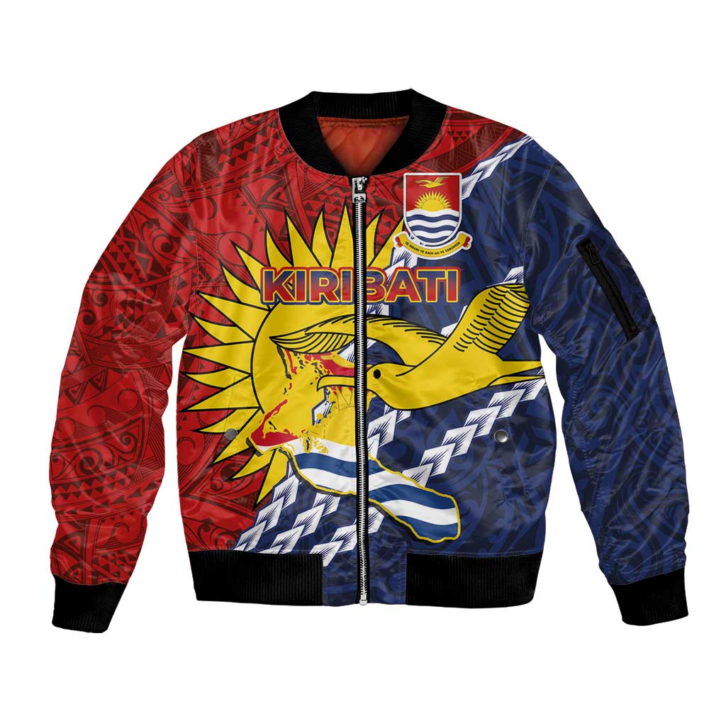 Kiribati Independence Day Sleeve Zip Bomber Jacket Polynesian and Melanesian Art Tattoo LT03 Unisex Red - Polynesian Pride