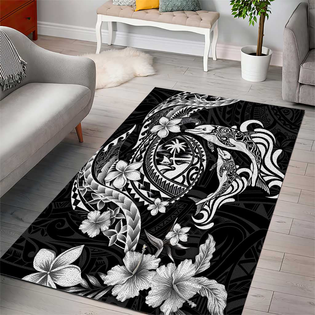 Guam Dolphins Tribal Tattoo Area Rug Polynesian Art and Tropical Flower Grayscale LT03 - Polynesian Pride