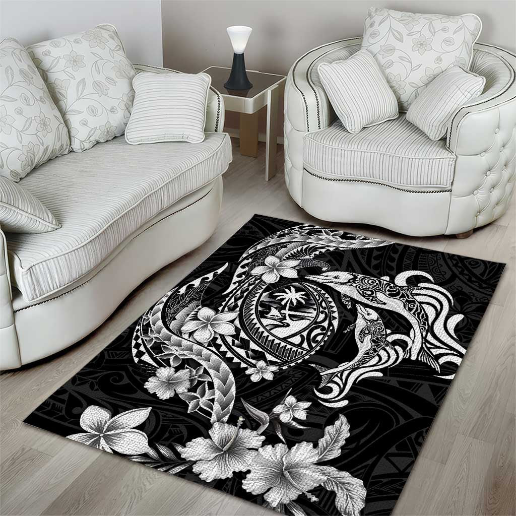 Guam Dolphins Tribal Tattoo Area Rug Polynesian Art and Tropical Flower Grayscale LT03 - Polynesian Pride
