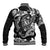 Guam Dolphins Tribal Tattoo Baseball Jacket Polynesian Art and Tropical Flower Grayscale