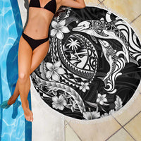 Guam Dolphins Tribal Tattoo Beach Blanket Polynesian Art and Tropical Flower Grayscale