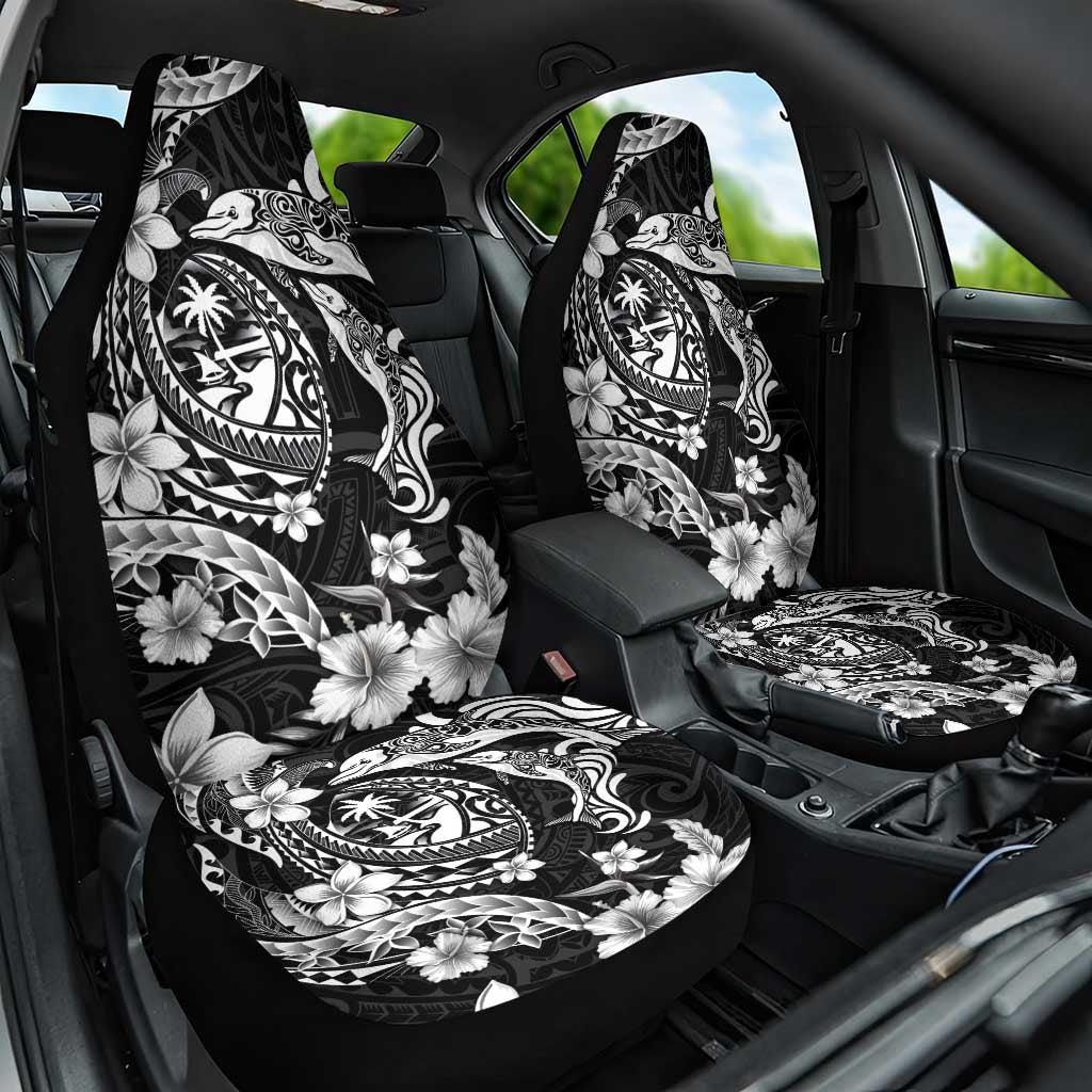 Guam Dolphins Tribal Tattoo Car Seat Cover Polynesian Art and Tropical Flower Grayscale