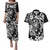 Guam Dolphins Tribal Tattoo Couples Matching Puletasi and Hawaiian Shirt Polynesian Art and Tropical Flower Grayscale