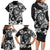 Guam Dolphins Tribal Tattoo Family Matching Long Sleeve Bodycon Dress and Hawaiian Shirt Polynesian Art and Tropical Flower Grayscale