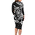 Guam Dolphins Tribal Tattoo Family Matching Long Sleeve Bodycon Dress and Hawaiian Shirt Polynesian Art and Tropical Flower Grayscale