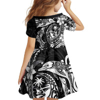 Guam Dolphins Tribal Tattoo Family Matching Mermaid Dress and Hawaiian Shirt Polynesian Art and Tropical Flower Grayscale