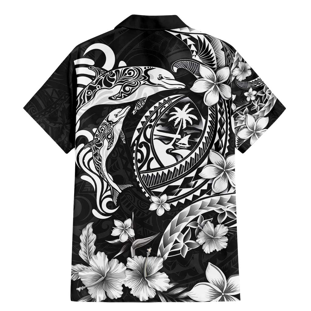 Guam Dolphins Tribal Tattoo Family Matching Mermaid Dress and Hawaiian Shirt Polynesian Art and Tropical Flower Grayscale