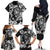 Guam Dolphins Tribal Tattoo Family Matching Off The Shoulder Long Sleeve Dress and Hawaiian Shirt Polynesian Art and Tropical Flower Grayscale