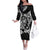 Guam Dolphins Tribal Tattoo Family Matching Off The Shoulder Long Sleeve Dress and Hawaiian Shirt Polynesian Art and Tropical Flower Grayscale