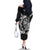 Guam Dolphins Tribal Tattoo Family Matching Off The Shoulder Long Sleeve Dress and Hawaiian Shirt Polynesian Art and Tropical Flower Grayscale