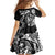 Guam Dolphins Tribal Tattoo Family Matching Off Shoulder Maxi Dress and Hawaiian Shirt Polynesian Art and Tropical Flower Grayscale