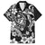 Guam Dolphins Tribal Tattoo Family Matching Off Shoulder Maxi Dress and Hawaiian Shirt Polynesian Art and Tropical Flower Grayscale