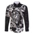 Guam Dolphins Tribal Tattoo Family Matching Off Shoulder Maxi Dress and Hawaiian Shirt Polynesian Art and Tropical Flower Grayscale