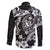 Guam Dolphins Tribal Tattoo Family Matching Off Shoulder Maxi Dress and Hawaiian Shirt Polynesian Art and Tropical Flower Grayscale