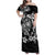 Guam Dolphins Tribal Tattoo Family Matching Off Shoulder Maxi Dress and Hawaiian Shirt Polynesian Art and Tropical Flower Grayscale