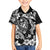Guam Dolphins Tribal Tattoo Family Matching Off Shoulder Maxi Dress and Hawaiian Shirt Polynesian Art and Tropical Flower Grayscale