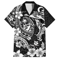 Guam Dolphins Tribal Tattoo Family Matching Short Sleeve Bodycon Dress and Hawaiian Shirt Polynesian Art and Tropical Flower Grayscale