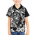 Guam Dolphins Tribal Tattoo Family Matching Short Sleeve Bodycon Dress and Hawaiian Shirt Polynesian Art and Tropical Flower Grayscale