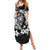 Guam Dolphins Tribal Tattoo Family Matching Summer Maxi Dress and Hawaiian Shirt Polynesian Art and Tropical Flower Grayscale