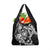 Guam Dolphins Tribal Tattoo Grocery Bag Polynesian Art and Tropical Flower Grayscale