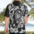 Guam Dolphins Tribal Tattoo Hawaiian Shirt Polynesian Art and Tropical Flower Grayscale