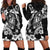 Guam Dolphins Tribal Tattoo Hoodie Dress Polynesian Art and Tropical Flower Grayscale