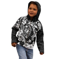 Guam Dolphins Tribal Tattoo Kid Hoodie Polynesian Art and Tropical Flower Grayscale