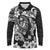 Guam Dolphins Tribal Tattoo Long Sleeve Polo Shirt Polynesian Art and Tropical Flower Grayscale