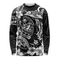 Guam Dolphins Tribal Tattoo Long Sleeve Shirt Polynesian Art and Tropical Flower Grayscale