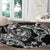 Guam Dolphins Tribal Tattoo Round Carpet Polynesian Art and Tropical Flower Grayscale
