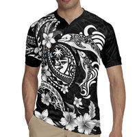 Guam Dolphins Tribal Tattoo Rugby Jersey Polynesian Art and Tropical Flower Grayscale