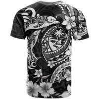 Guam Dolphins Tribal Tattoo T Shirt Polynesian Art and Tropical Flower Grayscale