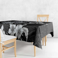 Guam Dolphins Tribal Tattoo Tablecloth Polynesian Art and Tropical Flower Grayscale