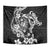 Guam Dolphins Tribal Tattoo Tapestry Polynesian Art and Tropical Flower Grayscale