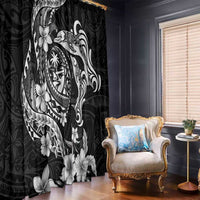 Guam Dolphins Tribal Tattoo Window Curtain Polynesian Art and Tropical Flower Grayscale