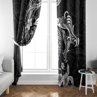 Guam Dolphins Tribal Tattoo Window Curtain Polynesian Art and Tropical Flower Grayscale