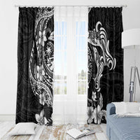 Guam Dolphins Tribal Tattoo Window Curtain Polynesian Art and Tropical Flower Grayscale