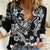 Guam Dolphins Tribal Tattoo Women Casual Shirt Polynesian Art and Tropical Flower Grayscale